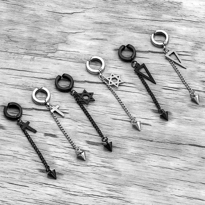 Trend Stianless plieno kutų ausų segtukas 1 dalių grandinėlė Huggie auskarai trikampio kryžiaus rašto auskarai vyriški, moteriški pankų ausų papuošalai