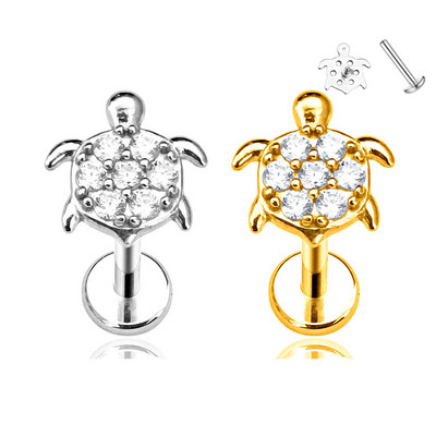 Костенурки Labret Stud CZ Циркон Пиърсинг с вътрешна резба Fine Daith Conch Earring Animal Lip Monroe Jewelry 316L Хирургическа стомана