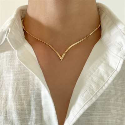 Vintažinis paprastas plokščias gyvatės raktikaulio kaklo karoliai vyrams, kūrybingi V formos pakabukas Choker papuošalai aksesuarai steampunk vyrams