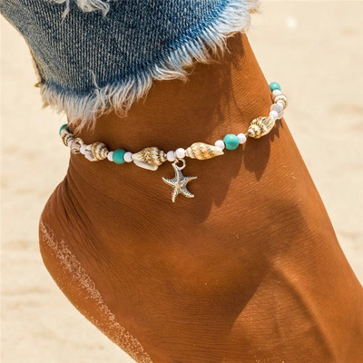 Модни висулки с петолъчна звезда Бохемска ръчно изработена верига за крака Жени Sunmber Beach Гривна за крака Сандали Подарък Бижута