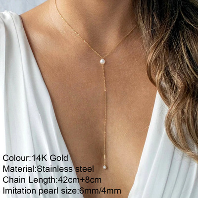 316L nerūsējošā tērauda modes zelta krāsas ķēdes rotaslietas kaklarota sievietēm Pērļu imitācijas krelles kulonu dāvanas juvelierizstrādājumu vairumtirdzniecība