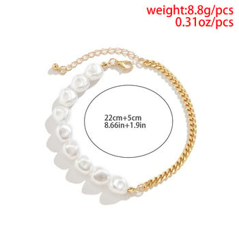 Винтидж глезена с неправилна имитация на перли с мъниста Дамски 2022 г. Опростени глезени с метална верига в златен цвят Момичета Модни бижута Подаръци