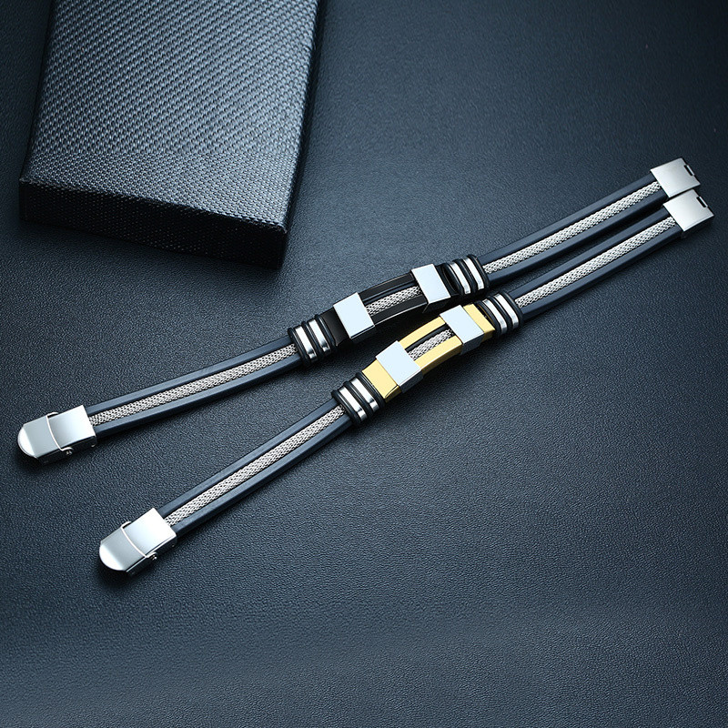 „Vnox“ nerūdijančio plieno apyrankė vyriška apyrankė, juoda su grioveliais, silikoninė tinklelio jungtis, įdėta pankiška apyrankė, stilinga laisvalaikio apyrankė