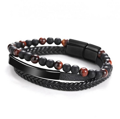 Vīriešu modes nerūsējošā tērauda Dāvida zvaigzne slāņveida ādas pīta rokassprādze vīriešiem Rokassprādze, ornaments Tēva dienas dāvana