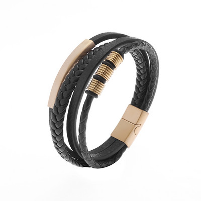 Vīriešu modes nerūsējošā tērauda Dāvida zvaigzne slāņveida ādas pīta rokassprādze vīriešiem Rokassprādze, ornaments Tēva dienas dāvana