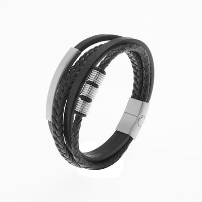 Vīriešu modes nerūsējošā tērauda Dāvida zvaigzne slāņveida ādas pīta rokassprādze vīriešiem Rokassprādze, ornaments Tēva dienas dāvana