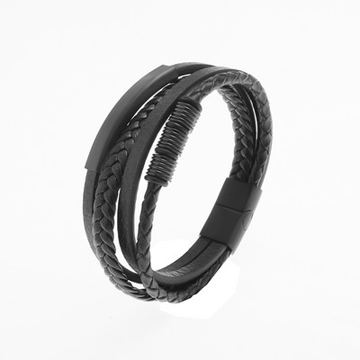 Vīriešu modes nerūsējošā tērauda Dāvida zvaigzne slāņveida ādas pīta rokassprādze vīriešiem Rokassprādze, ornaments Tēva dienas dāvana