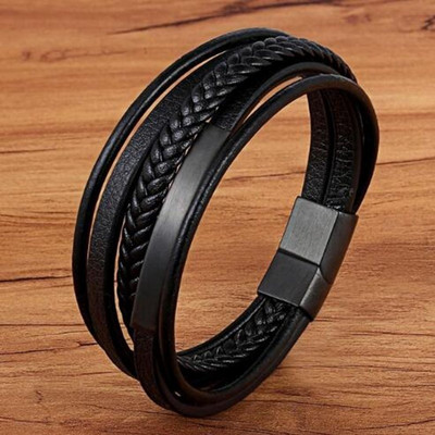 Vīriešu modes nerūsējošā tērauda Dāvida zvaigzne slāņveida ādas pīta rokassprādze vīriešiem Rokassprādze, ornaments Tēva dienas dāvana