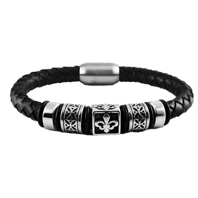 Vīriešu modes nerūsējošā tērauda Dāvida zvaigzne slāņveida ādas pīta rokassprādze vīriešiem Rokassprādze, ornaments Tēva dienas dāvana