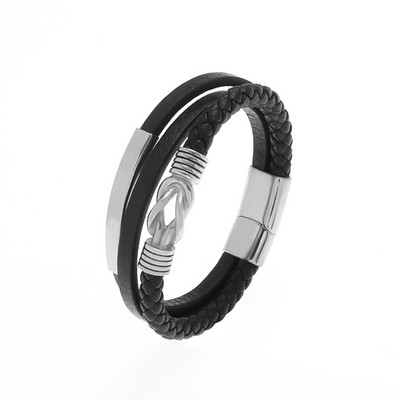 Vīriešu modes nerūsējošā tērauda Dāvida zvaigzne slāņveida ādas pīta rokassprādze vīriešiem Rokassprādze, ornaments Tēva dienas dāvana