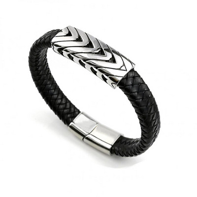 Vīriešu modes nerūsējošā tērauda Dāvida zvaigzne slāņveida ādas pīta rokassprādze vīriešiem Rokassprādze, ornaments Tēva dienas dāvana