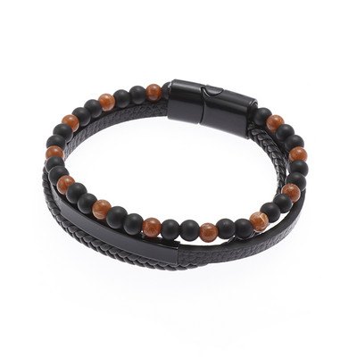 Vīriešu modes nerūsējošā tērauda Dāvida zvaigzne slāņveida ādas pīta rokassprādze vīriešiem Rokassprādze, ornaments Tēva dienas dāvana