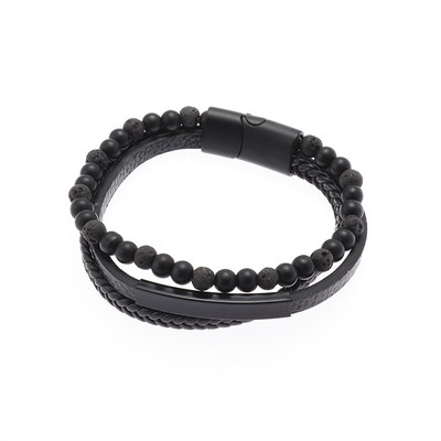 Vīriešu modes nerūsējošā tērauda Dāvida zvaigzne slāņveida ādas pīta rokassprādze vīriešiem Rokassprādze, ornaments Tēva dienas dāvana