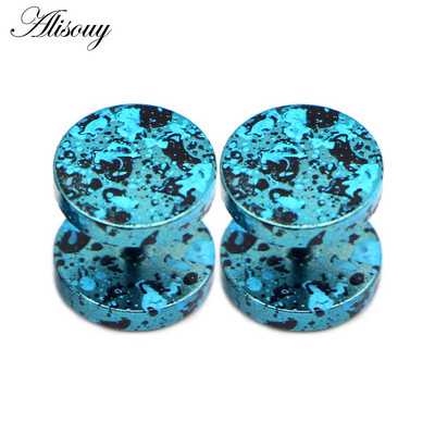 Alisouy 2gab Sieviešu vīriešu forši viltoti ausu aizbāžņi Apaļi auskari ar auskariem 8mm 10mm nerūsējošais tērauds Naktsklubs konfekšu krāsa Krāsa Punk rotaslietas