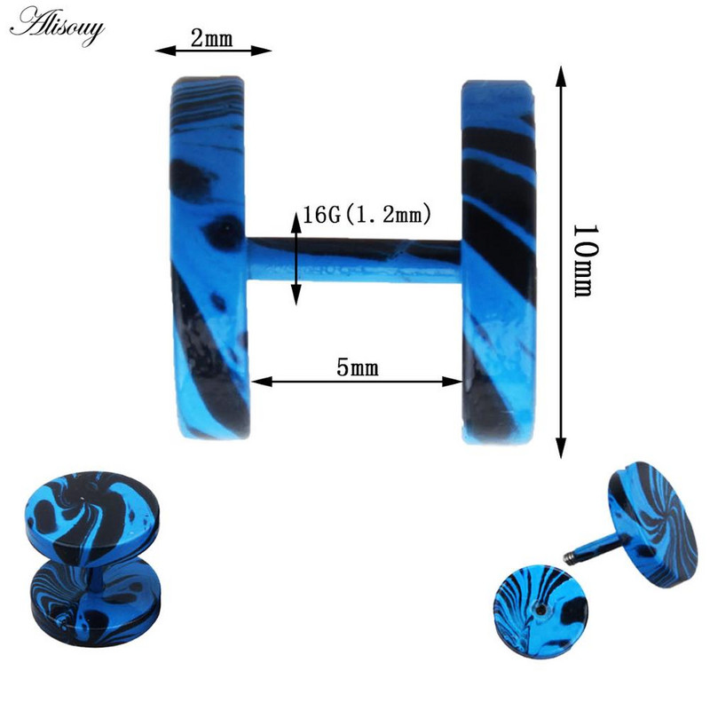 Alisouy 2gab Sieviešu vīriešu forši viltoti ausu aizbāžņi Apaļi auskari ar auskariem 8mm 10mm nerūsējošais tērauds Naktsklubs konfekšu krāsa Krāsa Punk rotaslietas