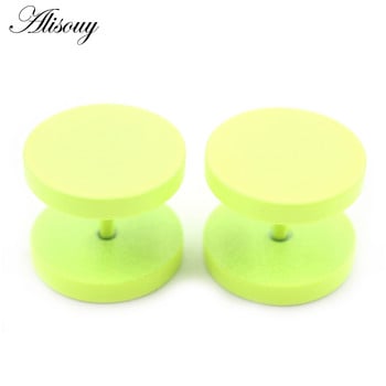 Alisouy 2PC Двустранни кръгли обеци с шипове Бял/Жълт/Зелен цвят 4 мм-14 мм Мъжки обеци Бижута за уши
