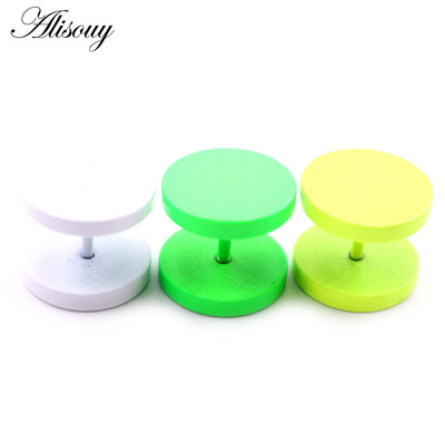 Alisouy 2PC Двустранни кръгли обеци с шипове Бял/Жълт/Зелен цвят 4 мм-14 мм Мъжки обеци Бижута за уши