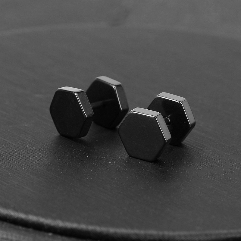 1 pora juodo nerūdijančio plieno apvalūs/trikampiai/kvadratiniai auskarai moterims su hanteliais auskarų vėrimo auskarai vyriški pankų stiliaus papuošalai