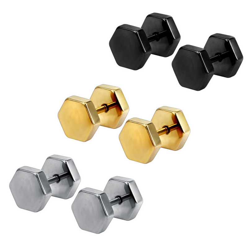 1 pora juodo nerūdijančio plieno apvalūs/trikampiai/kvadratiniai auskarai moterims su hanteliais auskarų vėrimo auskarai vyriški pankų stiliaus papuošalai