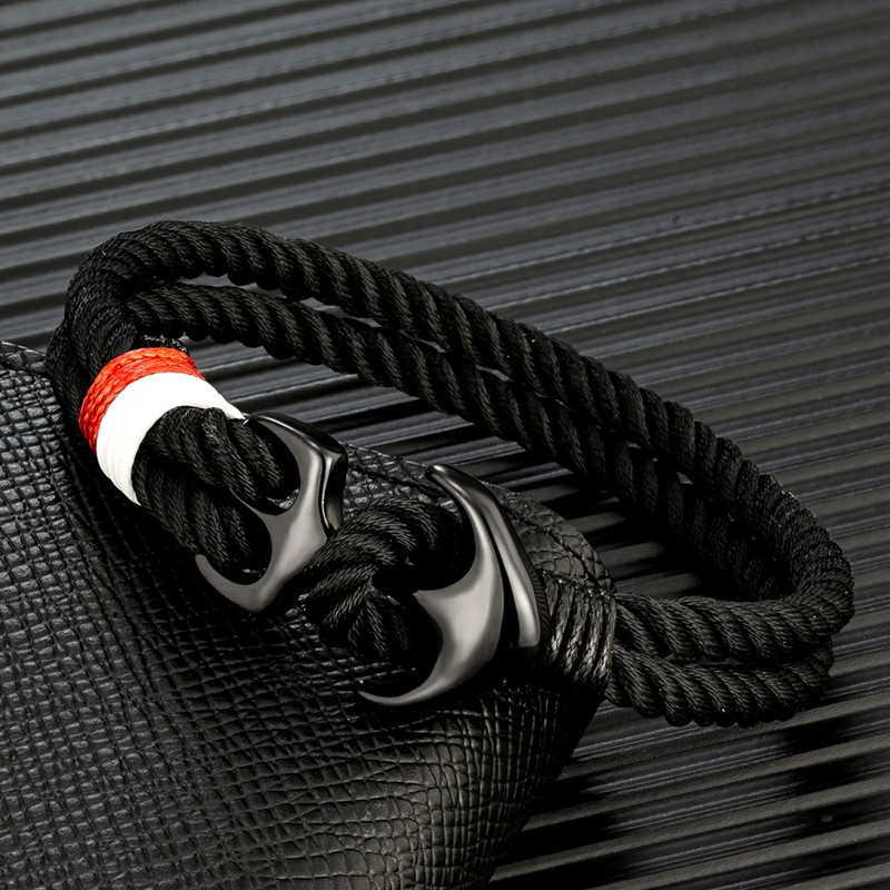 MKENDN Inkaro apyrankės Vyriškos Dvigubos sruogos Nautical Surfer vandeniui atsparios virvės apyrankės moterims juodos nerūdijančio plieno sportinė sagtis