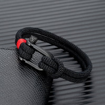 MKENDN Мъжки черна гривна от неръждаема стомана U-образна форма за оцеляване Къмпинг на открито спасителна спешна гривна с въже за окови за жени