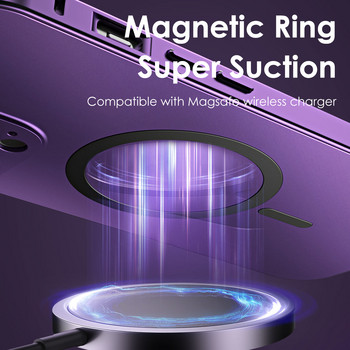 Магнитен калъф с алуминиева метална рамка за iPhone 13 12 14 15 Pro Max 15Plus Magsafe Безжично зареждане Стъклена леща PC Backboard Cover