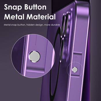 Μεταλλικό πλαίσιο αλουμινίου Μαγνητική θήκη για iPhone 13 12 14 15 Pro Max 15Plus Magsafe Wireless Charging Glass Lens PC Backboard Cover