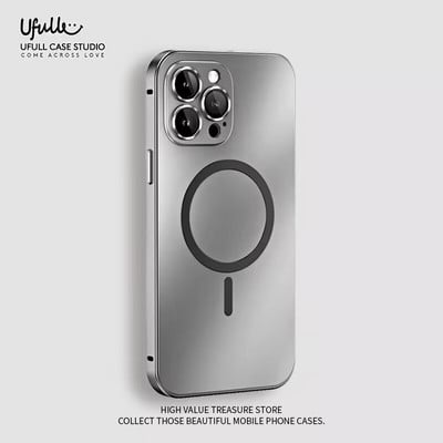Aluminum Metal Frame Magnetic Case For iPhone 13 12 14 15 Pro Max 15Plus Magsafe Wireless Charging Glass Lens PC Backboard Cover