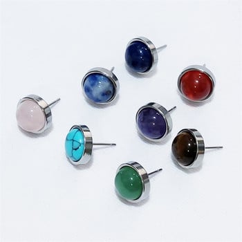 Σκουλαρίκια από φυσική πέτρα Healing Crystal Quartzs 10mm Στρογγυλές χάντρες Steel Stud Fashion Ear Jewels for Women Girl Χονδρική