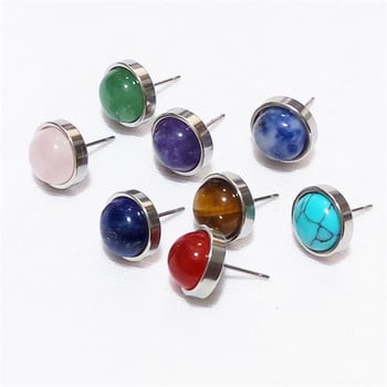 Σκουλαρίκια από φυσική πέτρα Healing Crystal Quartzs 10mm Στρογγυλές χάντρες Steel Stud Fashion Ear Jewels for Women Girl Χονδρική