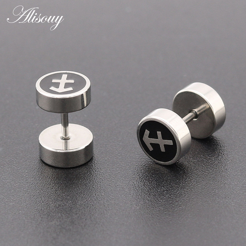 Alisouy 1pair Punk dvipusiai nerūdijančio plieno auskarai, vyrai, moterys, pora Zodiako žvaigždynas, netikri ausų kištukai, štangos smeigtukai