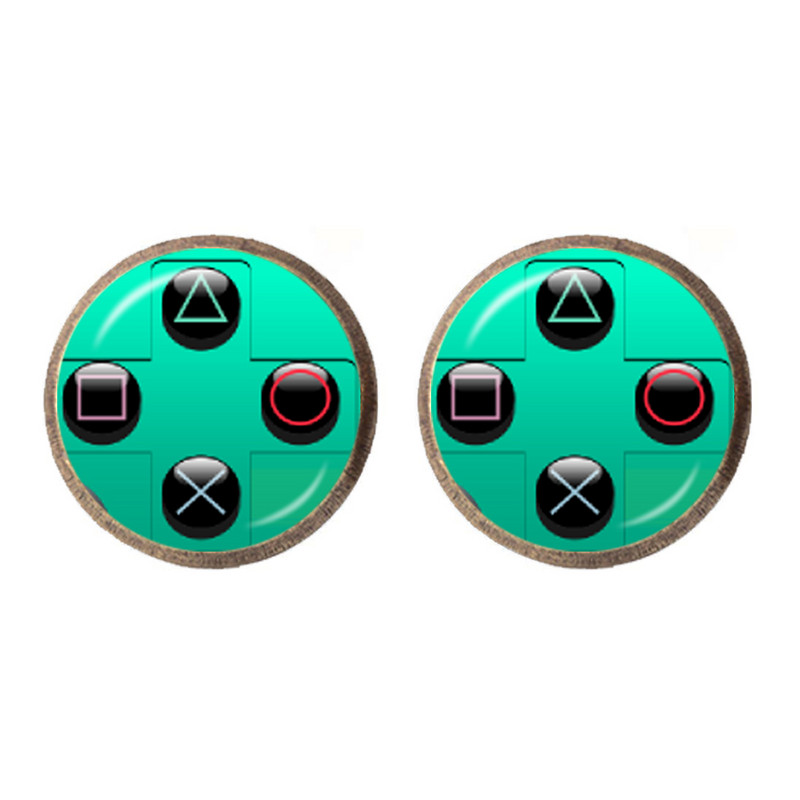 Vintage σκουλαρίκια με χειριστήριο βιντεοπαιχνιδιών Cool Gaming Gamer Jewelry Gift Retro Controller Gamepad Key Picture 12mm Stud σκουλαρίκια