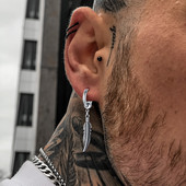 Delicate vyrams, Plunksnų nuleidžiami auskarai, Statement auskarai, Hipster papuošalai, nerūdijantis plienas, auskarai su žiedais,