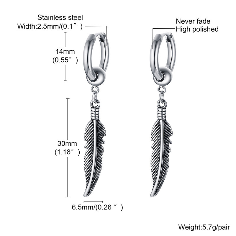 Delicate vyrams, Plunksnų nuleidžiami auskarai, Statement auskarai, Hipster papuošalai, nerūdijantis plienas, auskarai su žiedais,