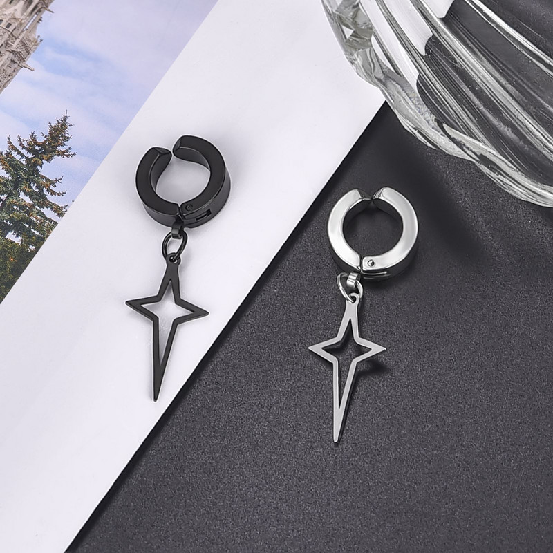 Punk penkiakampio kryžiaus geometrinis dekoras nerūdijančio plieno nepraveriantis magnetinis segtukas auskarai moterims, vyrų vakarėlis klubo auskarai, dovana