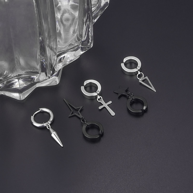 Punk penkiakampio kryžiaus geometrinis dekoras nerūdijančio plieno nepraveriantis magnetinis segtukas auskarai moterims, vyrų vakarėlis klubo auskarai, dovana