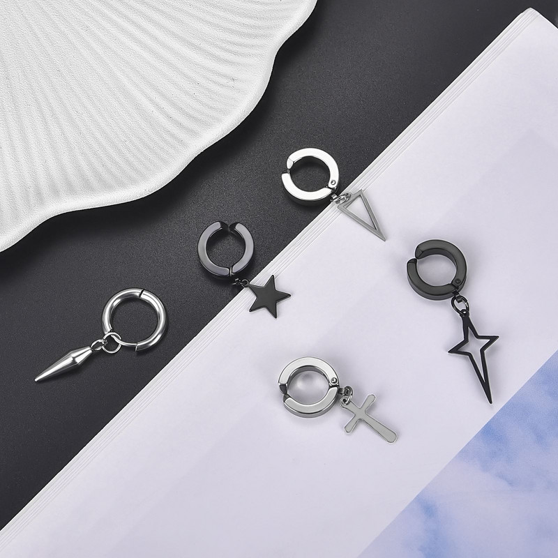 Punk penkiakampio kryžiaus geometrinis dekoras nerūdijančio plieno nepraveriantis magnetinis segtukas auskarai moterims, vyrų vakarėlis klubo auskarai, dovana