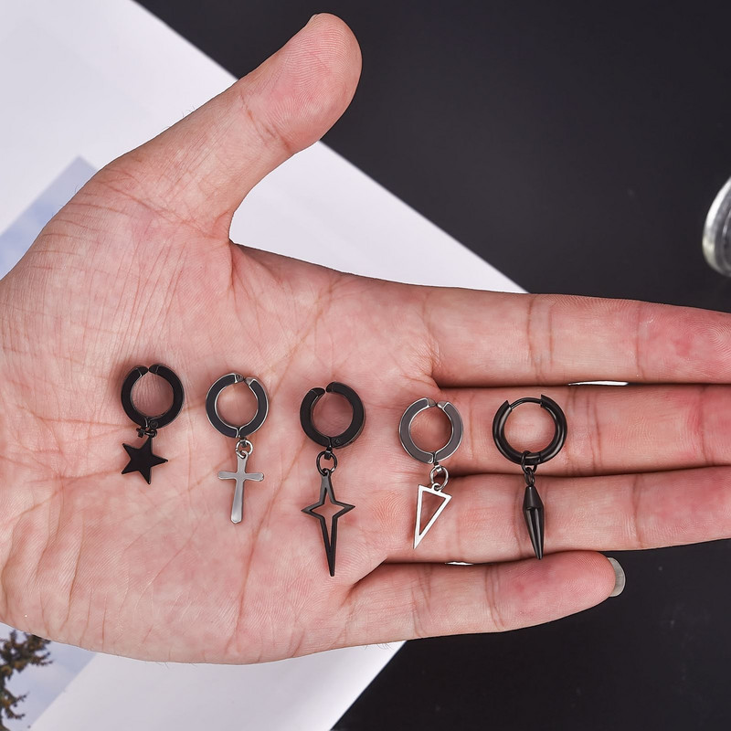 Punk penkiakampio kryžiaus geometrinis dekoras nerūdijančio plieno nepraveriantis magnetinis segtukas auskarai moterims, vyrų vakarėlis klubo auskarai, dovana