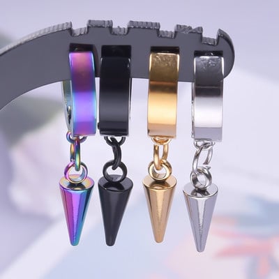 Punk Pointed Cone Charm Earring Round Hoops Piercing Stainless Steel Earrings For Women Men Gift Pendientes Aro Acero Inoxidable