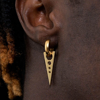 2PCS Men Punk Triangle Dangle Earrings Women Gothic Stainless Steel Triangle Ear Stud Earrings Piercing Huggies Pendant Jewelry