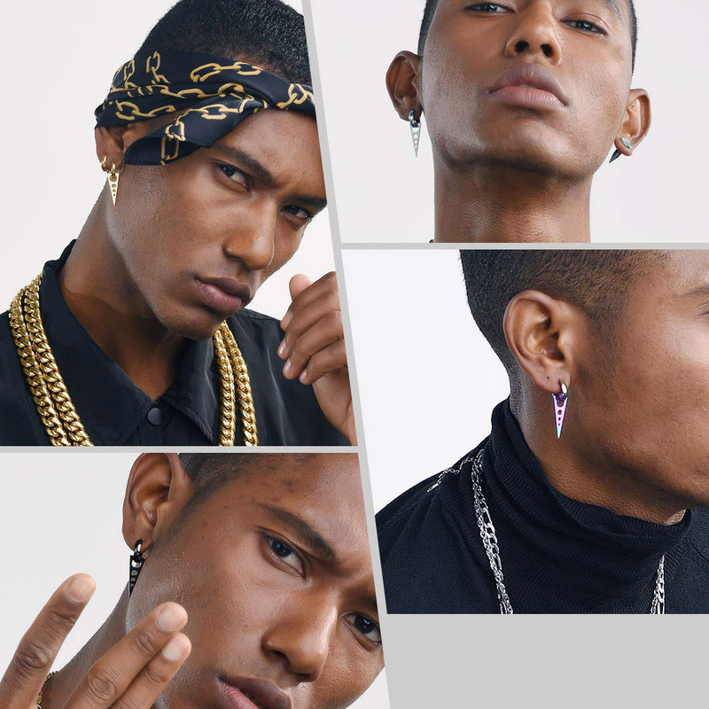 2 DB Férfi Punk háromszög lógó fülbevaló női gótikus rozsdamentes acél háromszög fülbevaló Piercing Huggies medál ékszer