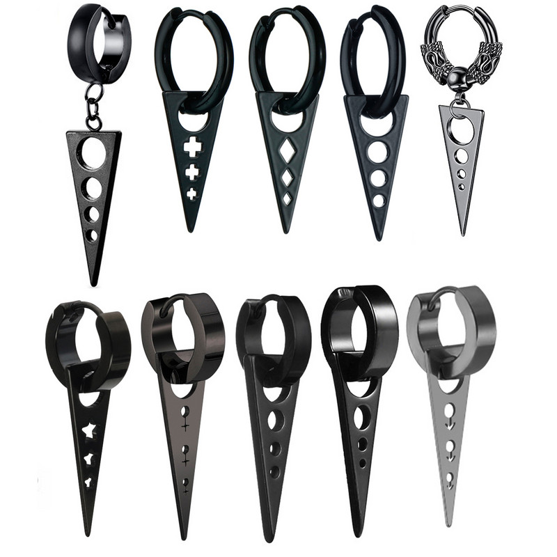 2 DB Férfi Punk háromszög lógó fülbevaló női gótikus rozsdamentes acél háromszög fülbevaló Piercing Huggies medál ékszer