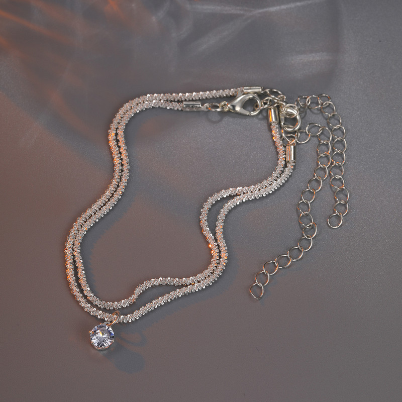 17 km sidabro spalvos madingi cirkonio pakabukai, skirti moterims, merginoms, dviejų sluoksnių grandinėlė Daugiasluoksnė paplūdimio pėdų papuošalai krištolinė dovana