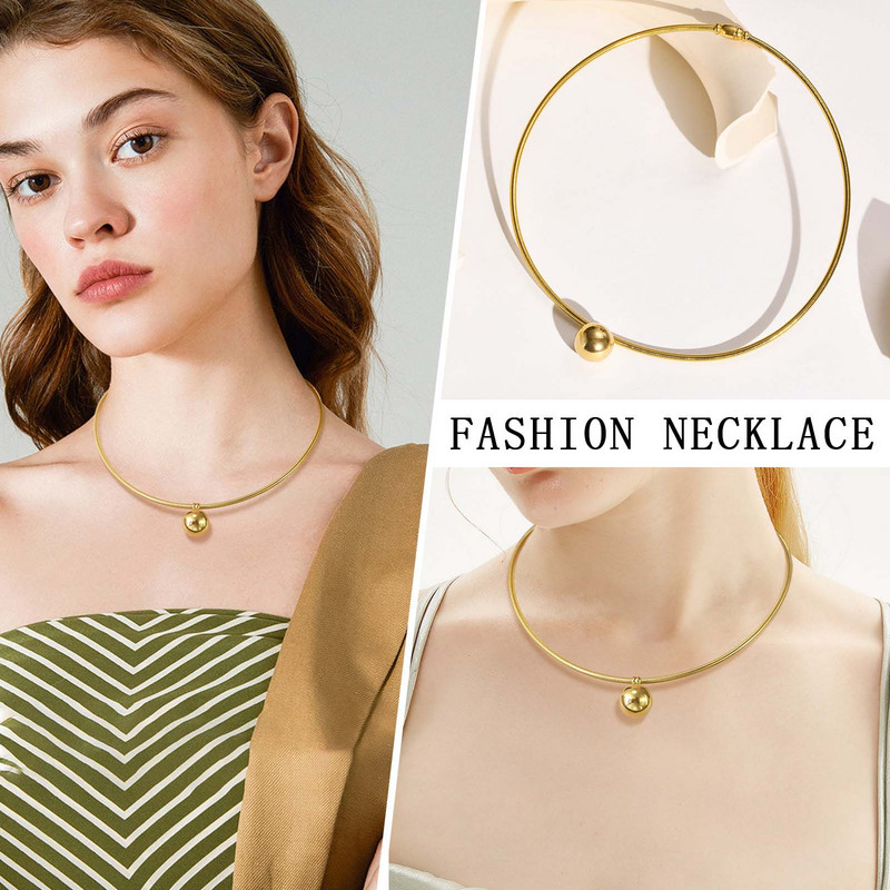 Lihtne roostevabast terasest Torques kaelakee naistele, kullatud kuulkrae, moeehted