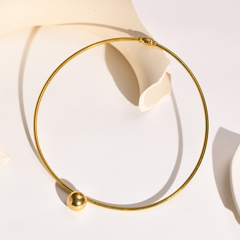 Lihtne roostevabast terasest Torques kaelakee naistele, kullatud kuulkrae, moeehted