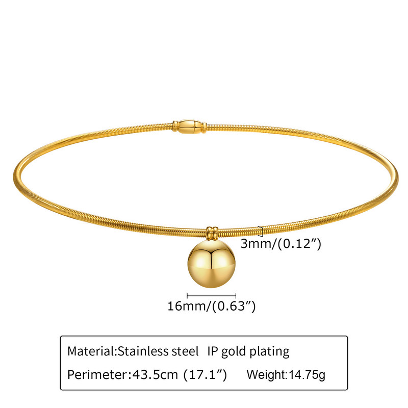 Lihtne roostevabast terasest Torques kaelakee naistele, kullatud kuulkrae, moeehted