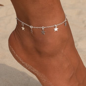 Дамски бижута за глезен за крака Плажни петолъчни звезди Верига Чар Гривна за глезена Лятна декорация от сплав