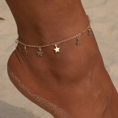 Дамски бижута за глезен за крака Плажни петолъчни звезди Верига Чар Гривна за глезена Лятна декорация от сплав