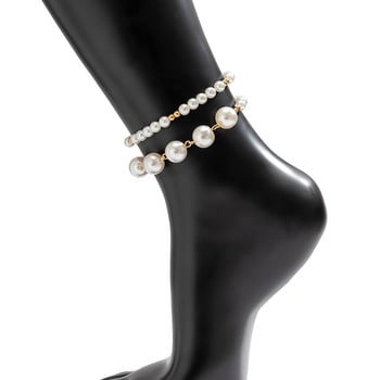 Καλοκαιρινό βραχιόλι με αλυσίδα ποδιών Boho Anklet Big Pearl Chain Charm Σανδάλια Barefoot Foot Beach Bridal Jewelry A062