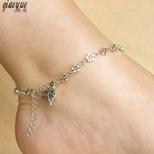 Naujas ankletas retro tuščiavidurių slyvų gėlių plunksnų orchidėjų širdelių kulkšnys moterims kojų apyrankės pėdų papuošalai didmeninė prekyba